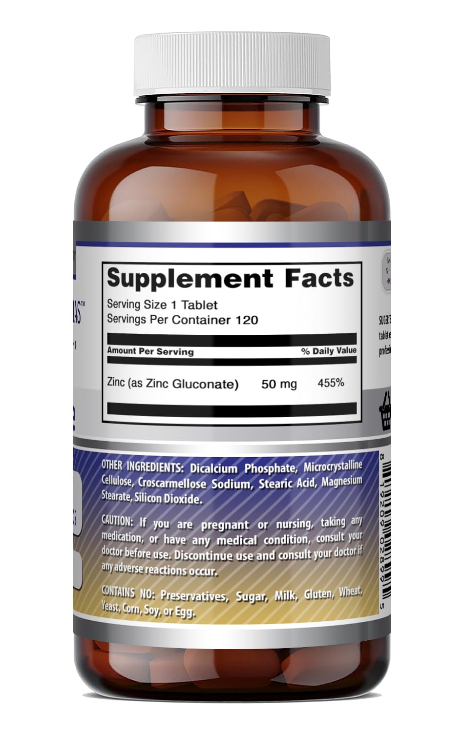 Amazing Nutrition Zinc Gluconate Supplement Tablets 120 Count