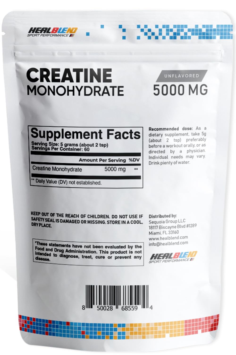 healblend Creatine Monohydrate Powder 5000mg, 60 Servings