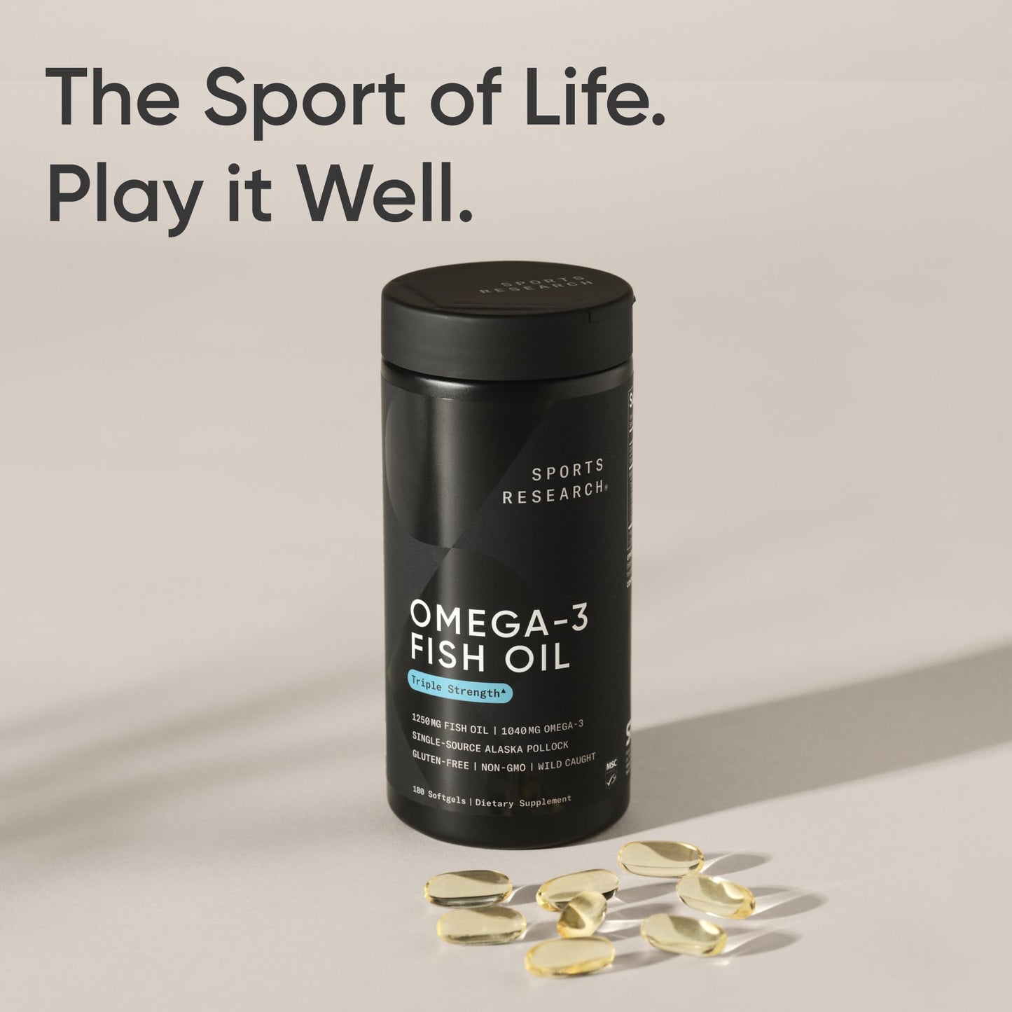 Sports Research Omega-3 Fish Oil 1250mg Softgels 180 Count