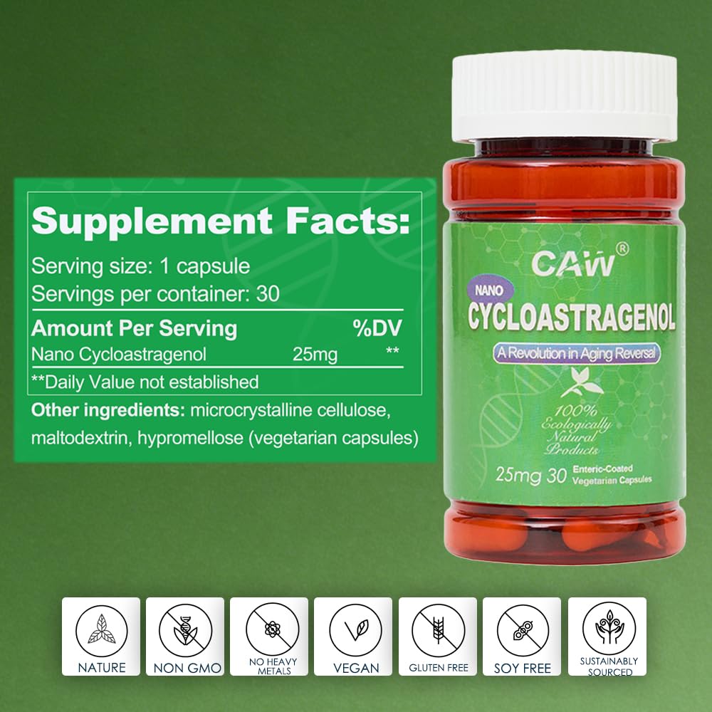 CAW Nano Cycloastragenol 98% 25mg Capsules 180 Count