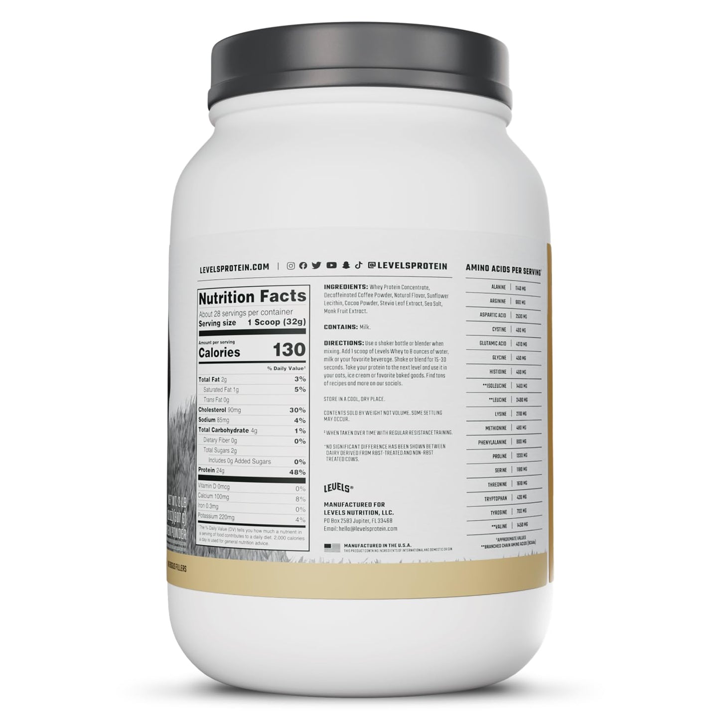 Levels Nutrition Grass Fed Whey Protein Powder 32 Servings