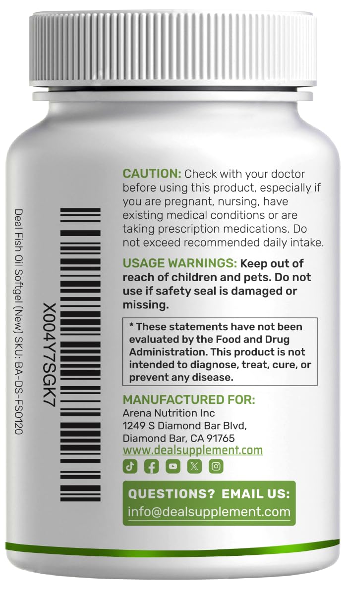 DEAL SUPPLEMENT Omega-3 Fish Oil 4,200 mg Per Serving Softgels 120 Count