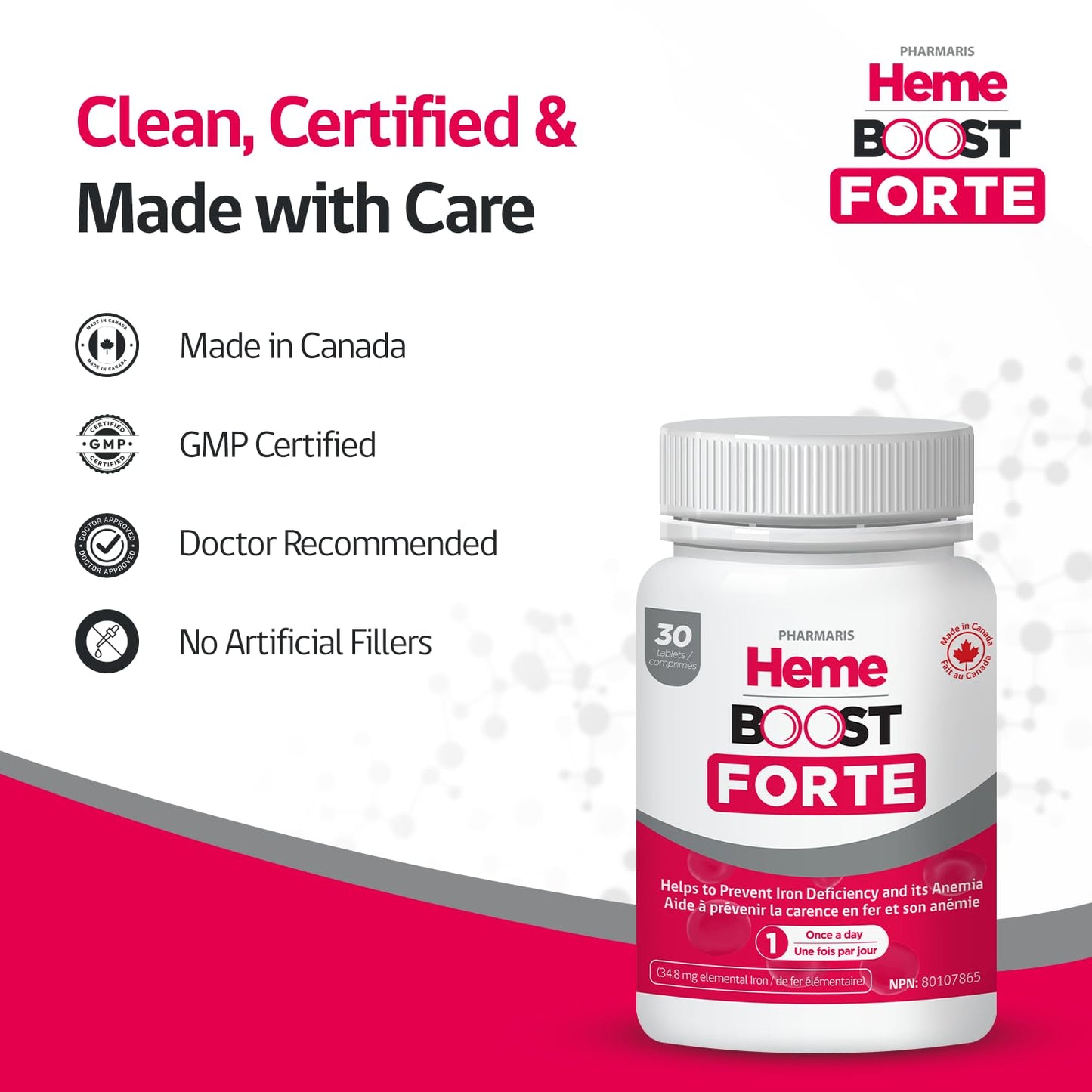 HEME BOOST Hemeboost Forte 34.8 mg (696 mg Heme Iron Pills) High Potency Iron Supplement, 30 Tablets