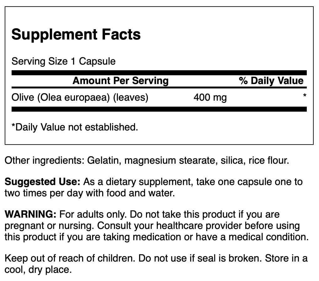 Swanson Full Spectrum Olive Leaf 400 mg, 60 Capsules