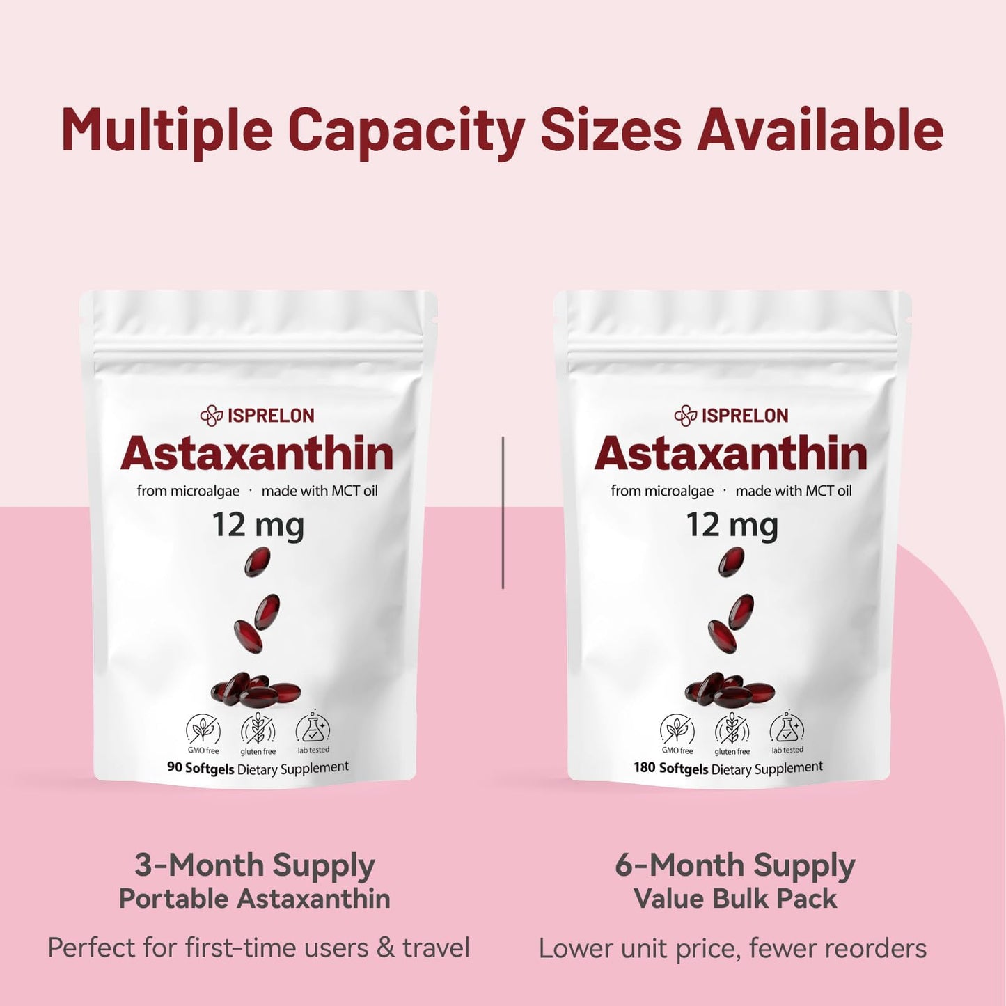 Isprelon Astaxanthin 12mg with MCT Oil Softgels 90 Count