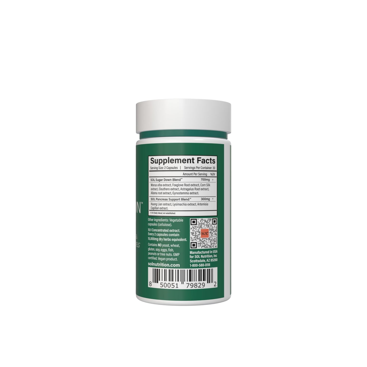 Sol Nutrition Sugar Down: Wellness Supplement with Astragalus & Anthocyanin 60 Capsules
