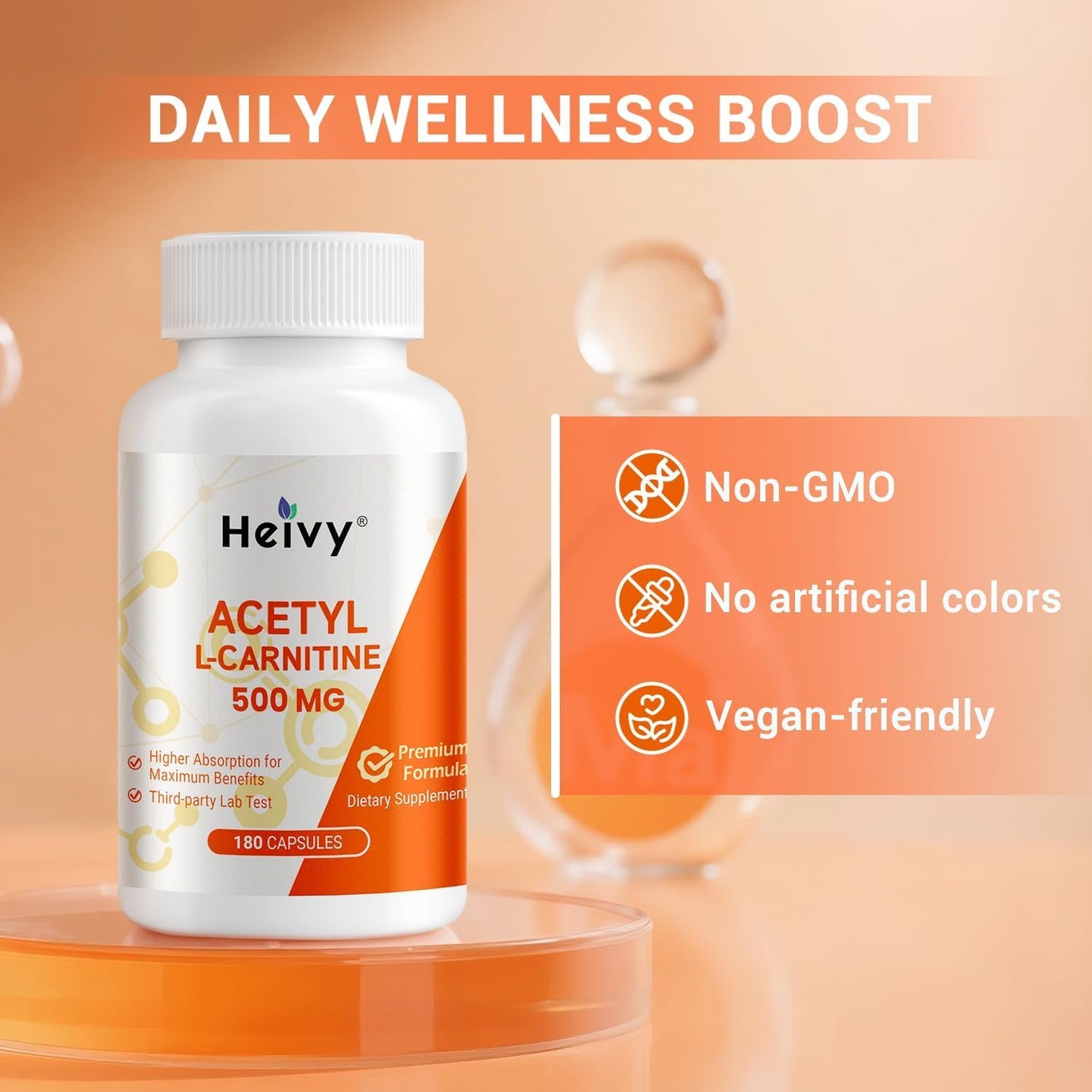 Heivy Acetyl L-Carnitine 500 mg, 360 Capsules