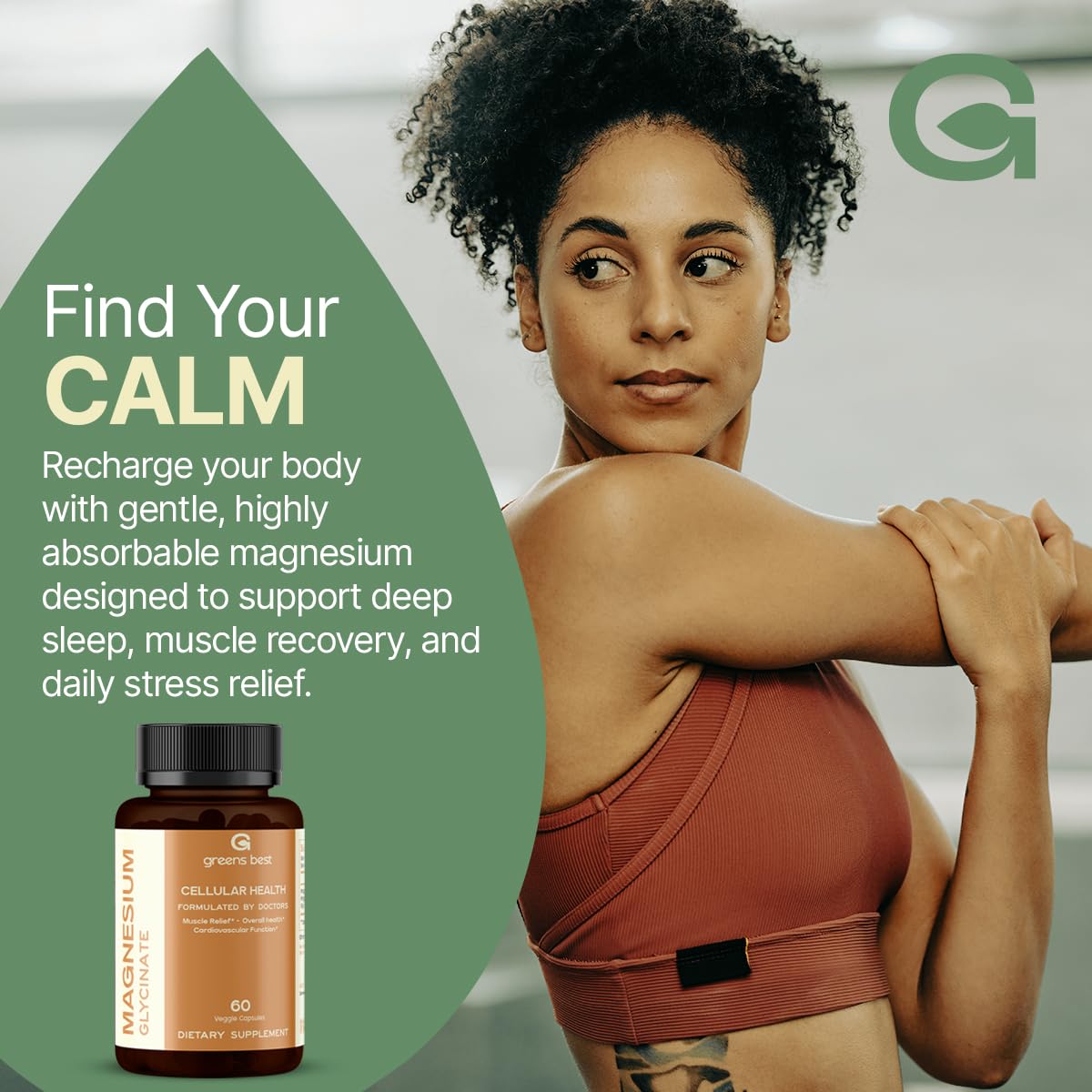 GREEN'S BEST Magnesium Glycinate 500mg – High Absorption Chelated Magnesium for Sleep, Muscle Recovery & Overall Wellness – Non-GMO, Vegan, Clean Formula, No Fillers, 60 Capsules