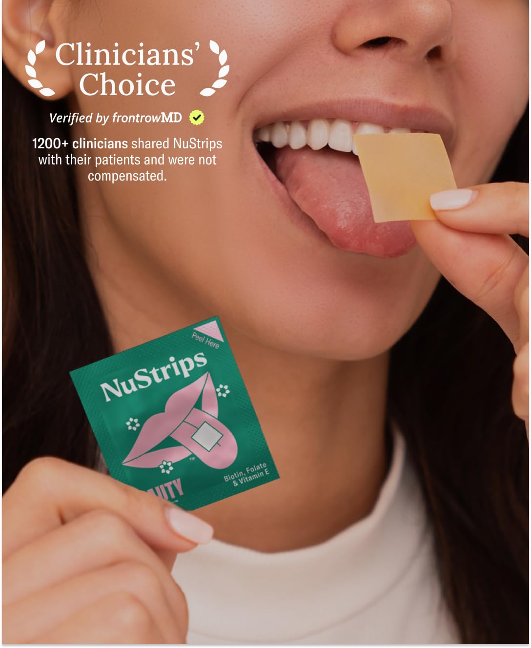 NuStrips Chewable Beauty Strips with Biotin, Folate & Vitamin E – Hair, Skin & Nails Supplement – Supports Hair Growth & Reduces Hair Fall – Non-GMO, Vegan – Delicious Strawberry, 30 Strips