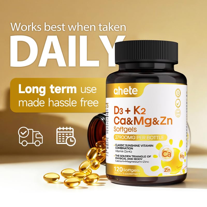 Ahete Vitamin D3 K2 Magnesium 10000 IU, 120 mcg K2 Capsules, 300 Capsules