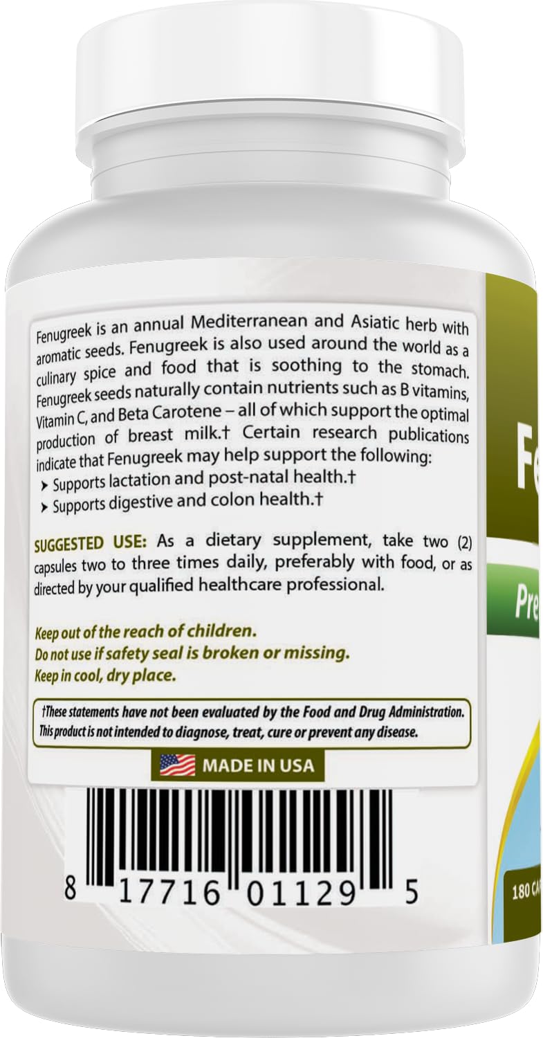 Best Naturals Fenugreek Seed 610 mg Capsules, 180 Count