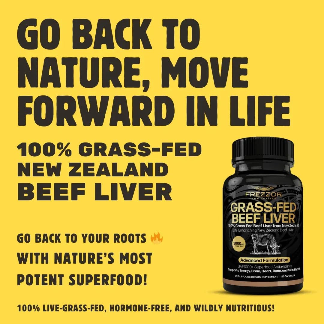 FREZZOR New Zealand 100% Live-Grass-Fed Beef Liver Capsules, 180 Count