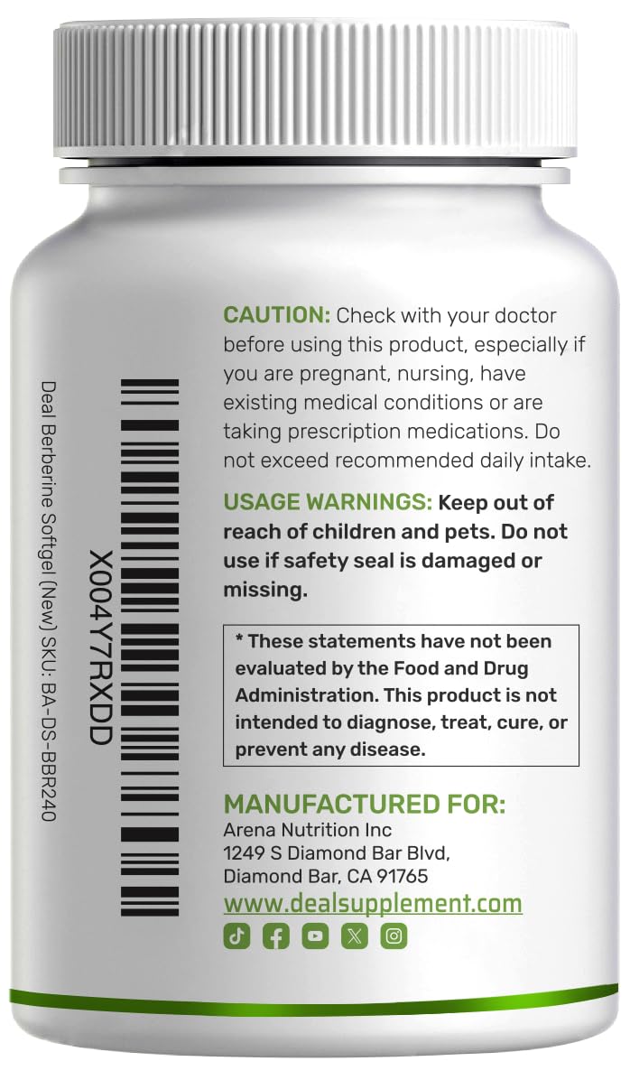DEAL SUPPLEMENT Berberine 500 mg Softgel, 240 Count