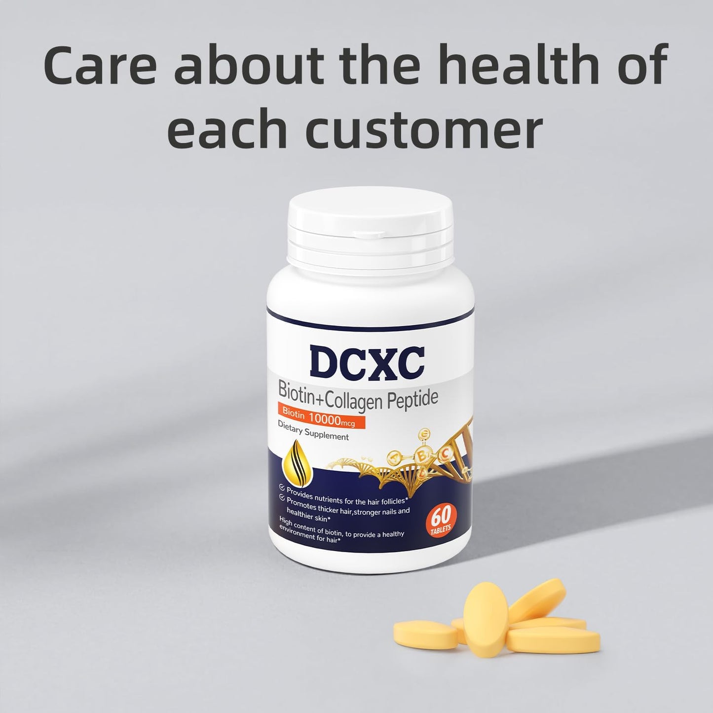 DCXC Biotin Collagen Supplement 10000mcg Biotin Collagen Peptide, 60 Tablets