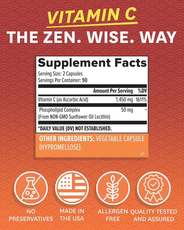 Zenwise Health Enhanced Absorption Liposomal Vitamin C Supplement - 1500mg Liposomal Vitamin C Capsule, 180 Capsules