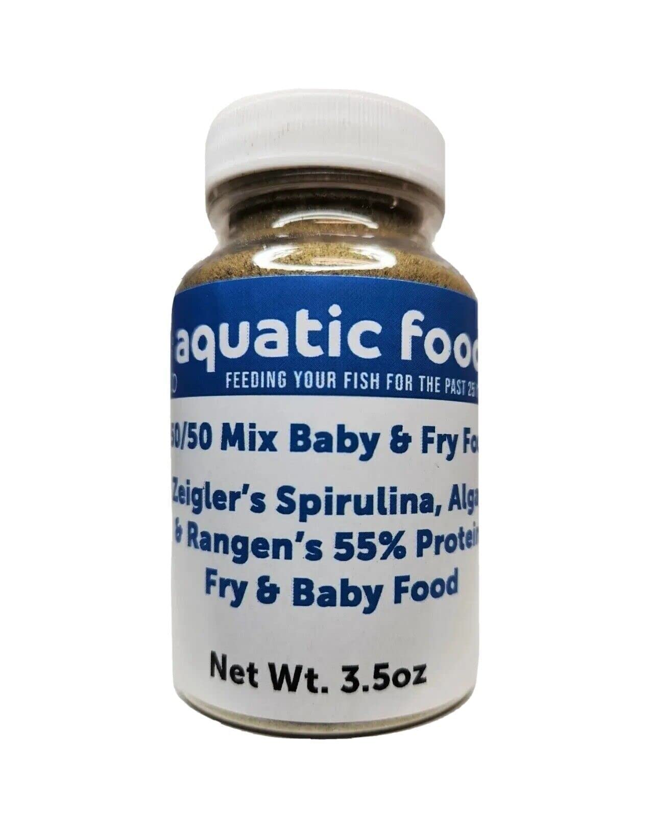 Aquatic Foods Inc. 50/50 Spirulina/Algae Powder and Rangen's Soft Moist 55% Protein Koi & Tropical Fish Fry Floating Food, Floating Powder, 3.5 oz