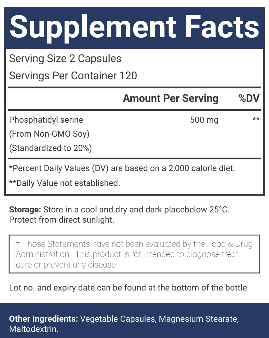 VitaCosmoX Phosphatidylserine 500 mg Capsules, 240 Capsules