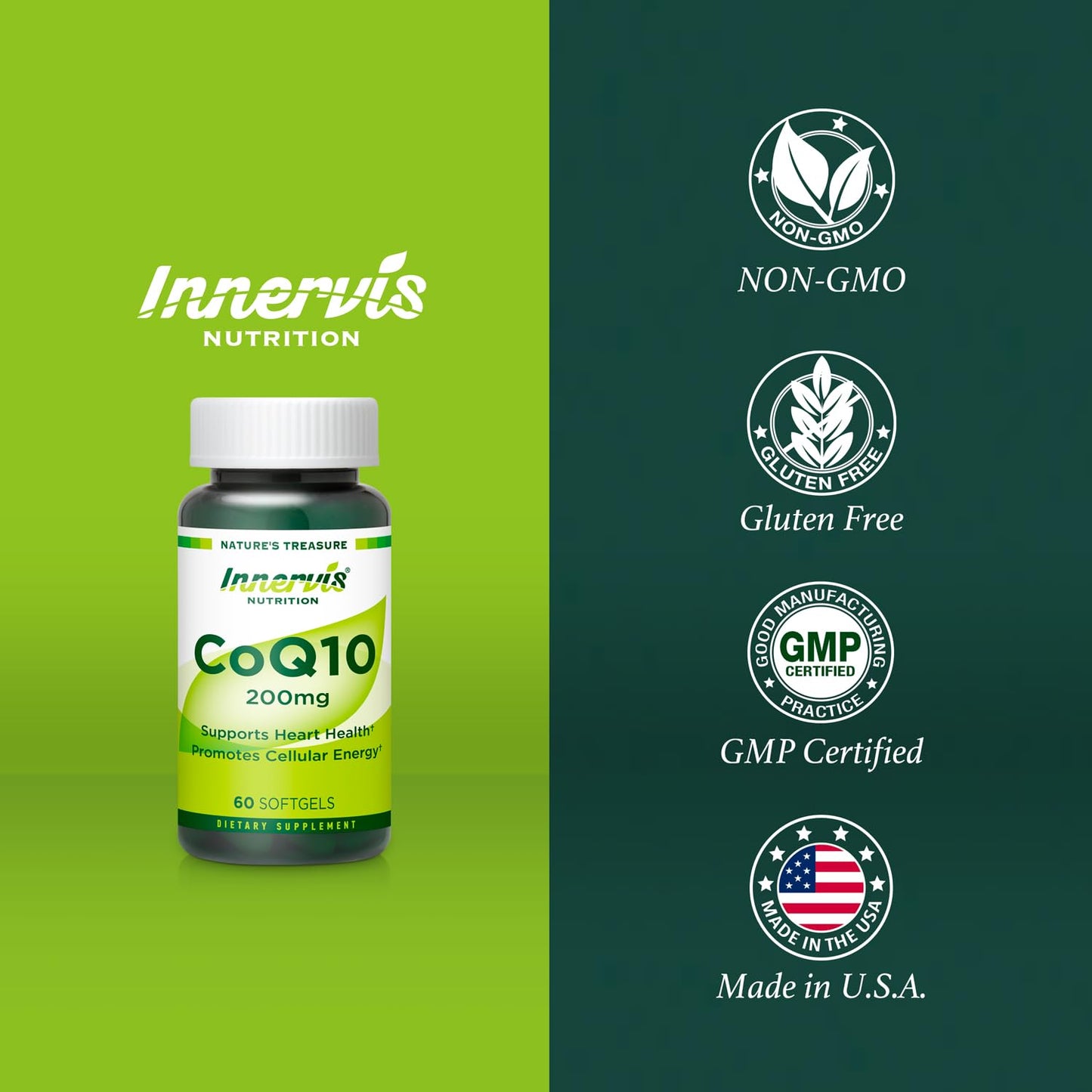 InnervisNutrition CoQ10 200mg Softgels, 60 Count