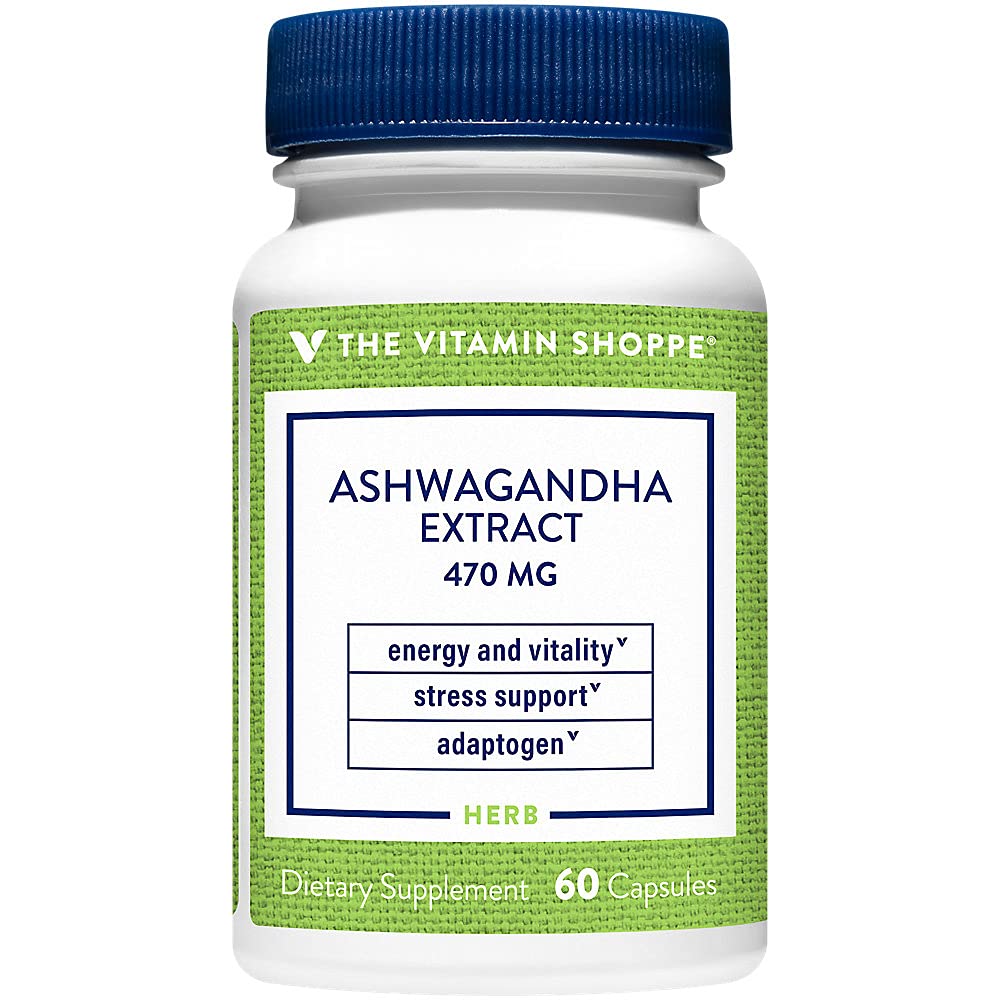 The Vitamin Shoppe Ashwagandha 470MG - Stress Support, Energy & Adaptogenic Wellness, Root Extract 60 Capsules