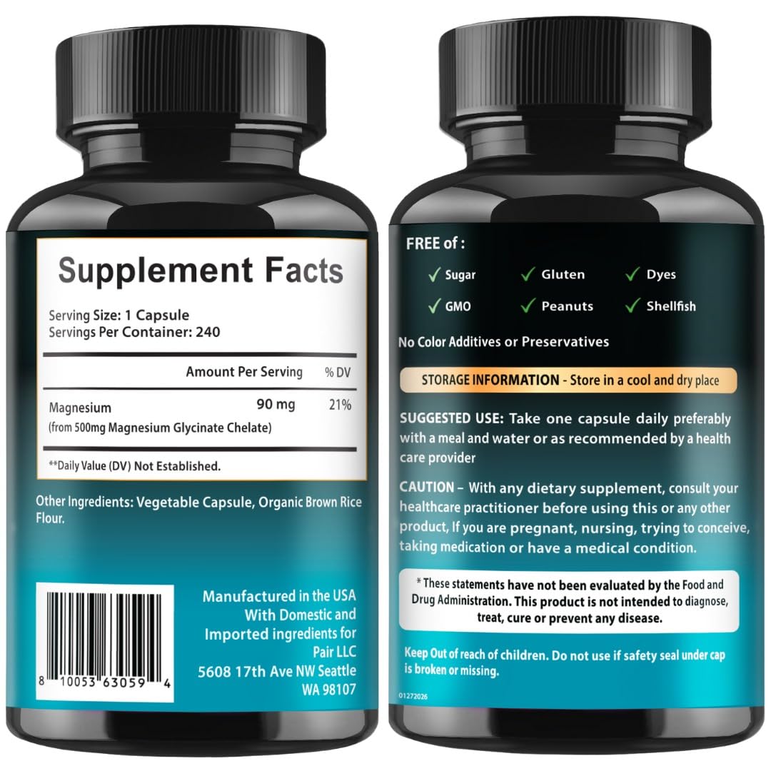 VITBOOST Magnesium Glycinate 500mg Chelate Capsules 240 Count