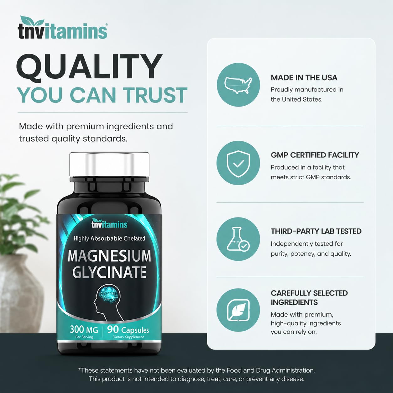 tnvitamins Magnesium Glycinate 300mg, 90 Capsules