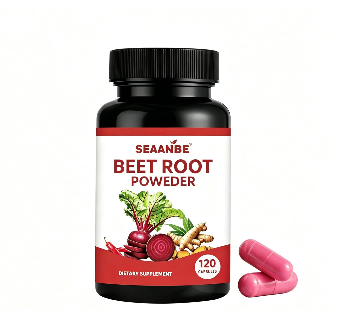 SEAANBE Beet Root Powder Dietary Supplement Capsules, 120 Count