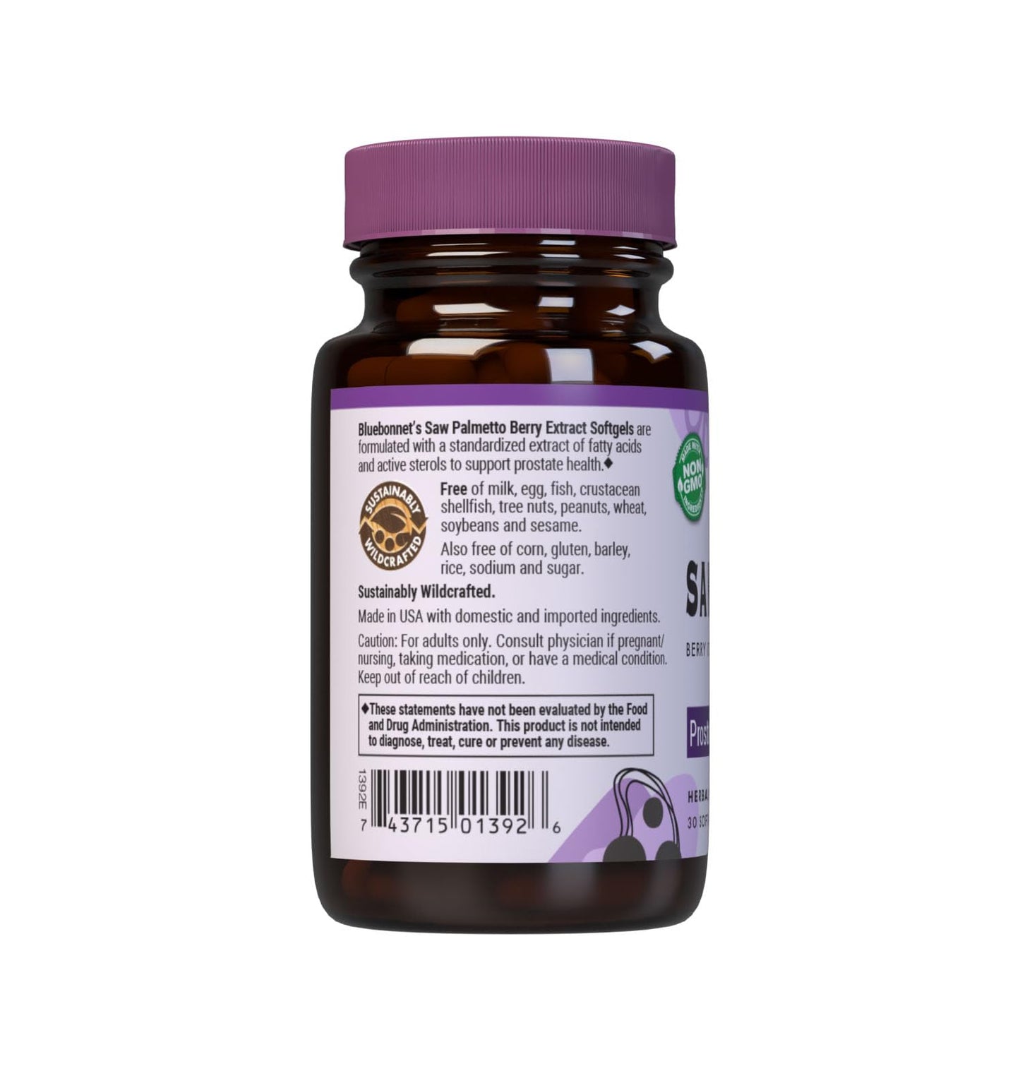BlueBonnet Saw Palmetto Berry Extract Supplement Softgel 30 Count