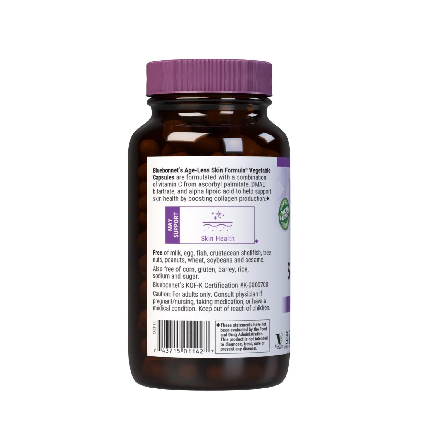 BlueBonnet Age-Less Skin Formula Capsules, White, Vegetable, 120 Capsules