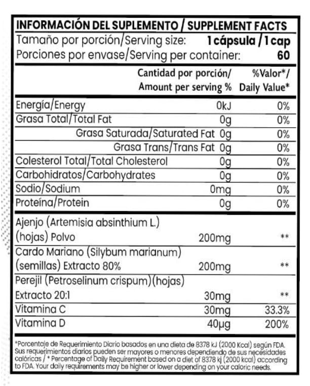 CLÍNICA DR. VEGA Nunchi Milk Thistle + Wormwood + Parsley Extract with Vitamins C & D 60 Capsules