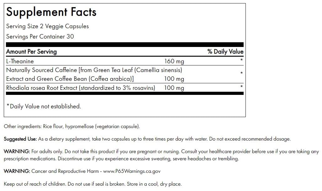 Swanson Pure Energy Metabolism Concentration Focus Support Stress Management Adaptogenic Herbs Herbal Supplement Capsules 120