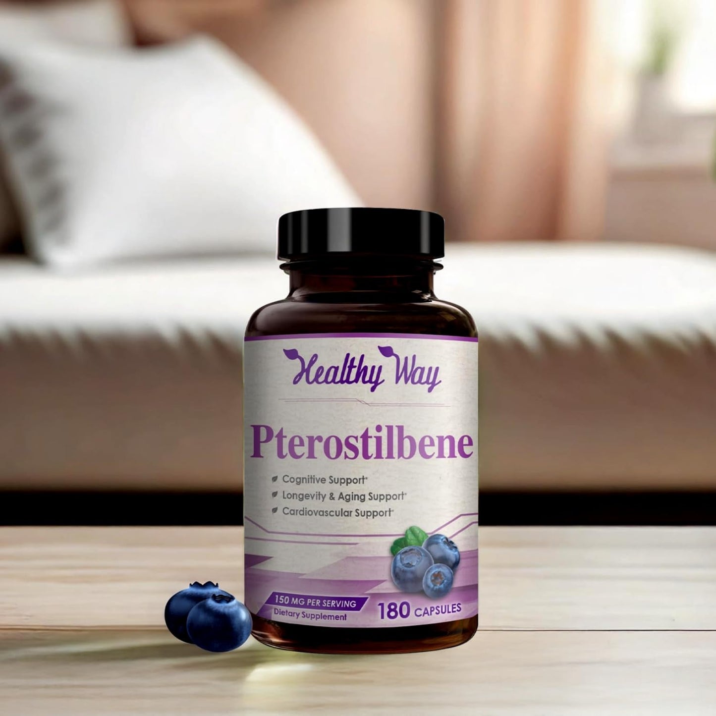 HealthyWayRx 150mg Pterostilbene Supplement Capsules 180 Count