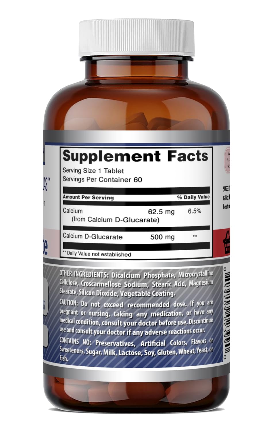 Amazing Nutrition Calcium D-Glucarate 500 Mg Tablets, 60 Count