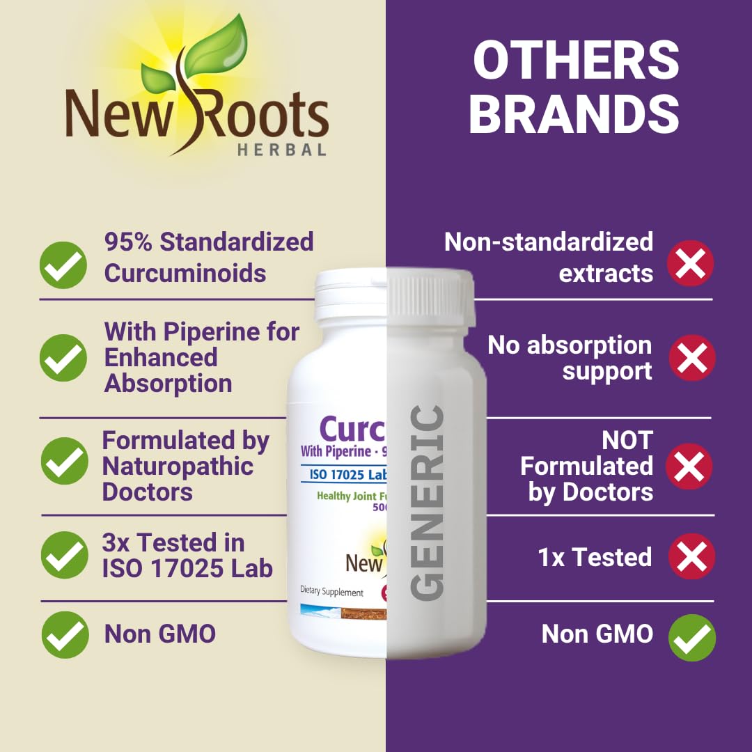 NEW ROOTS HERBAL Turmeric Curcumin Supplement 500mg with Black Pepper Extract, 90 Veg Capsules