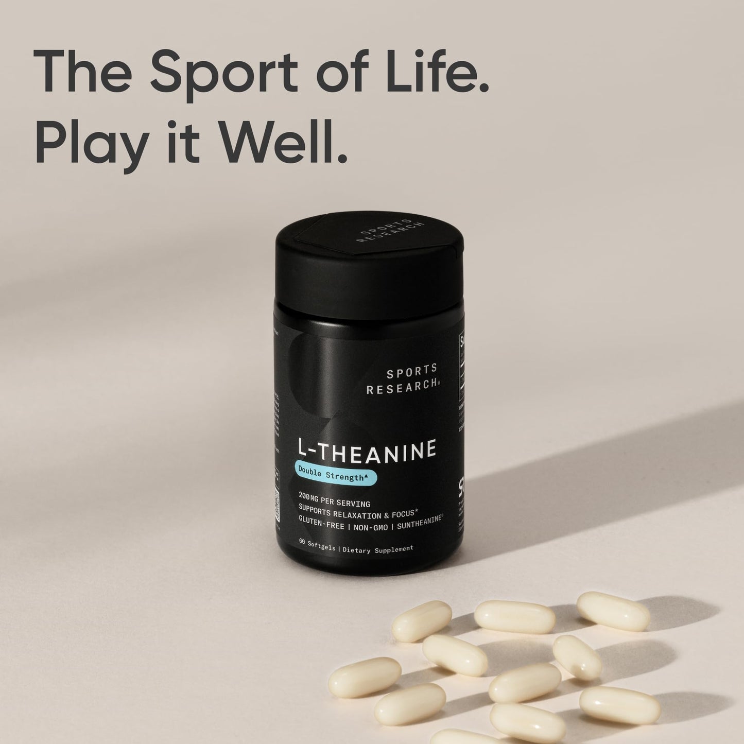 Sports Research Double Strength L-Theanine Supplement Suntheanine Softgel, 60 Count