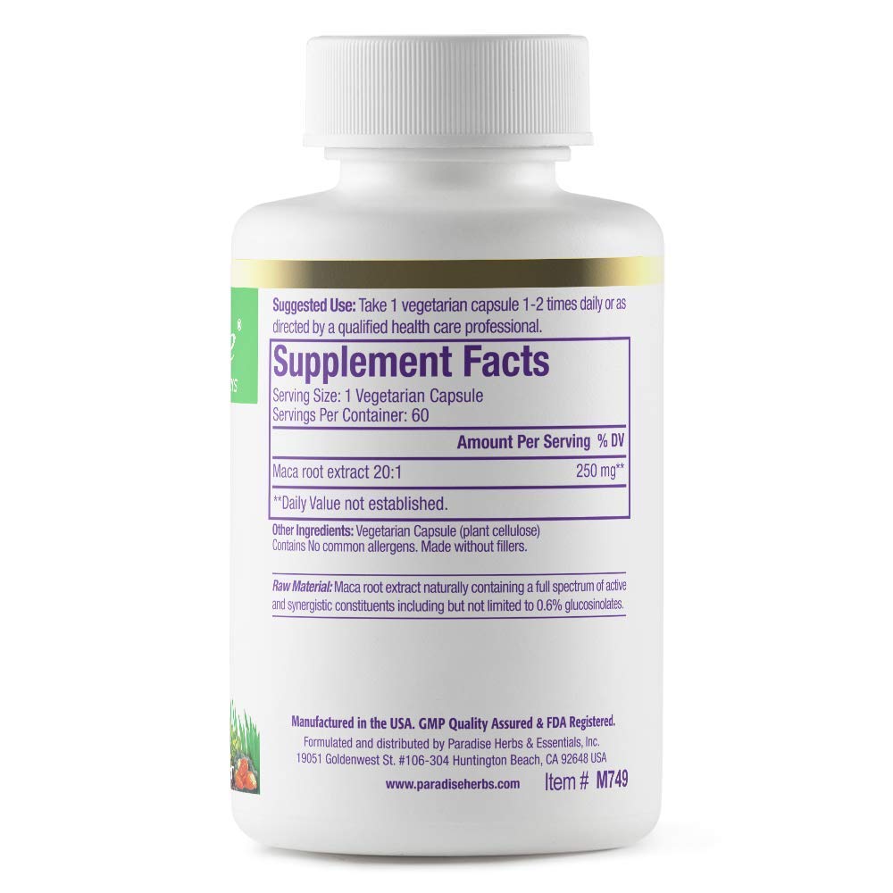 Paradise Herbs Maca Root Extract Vegan Non GMO Capsules 60 Count