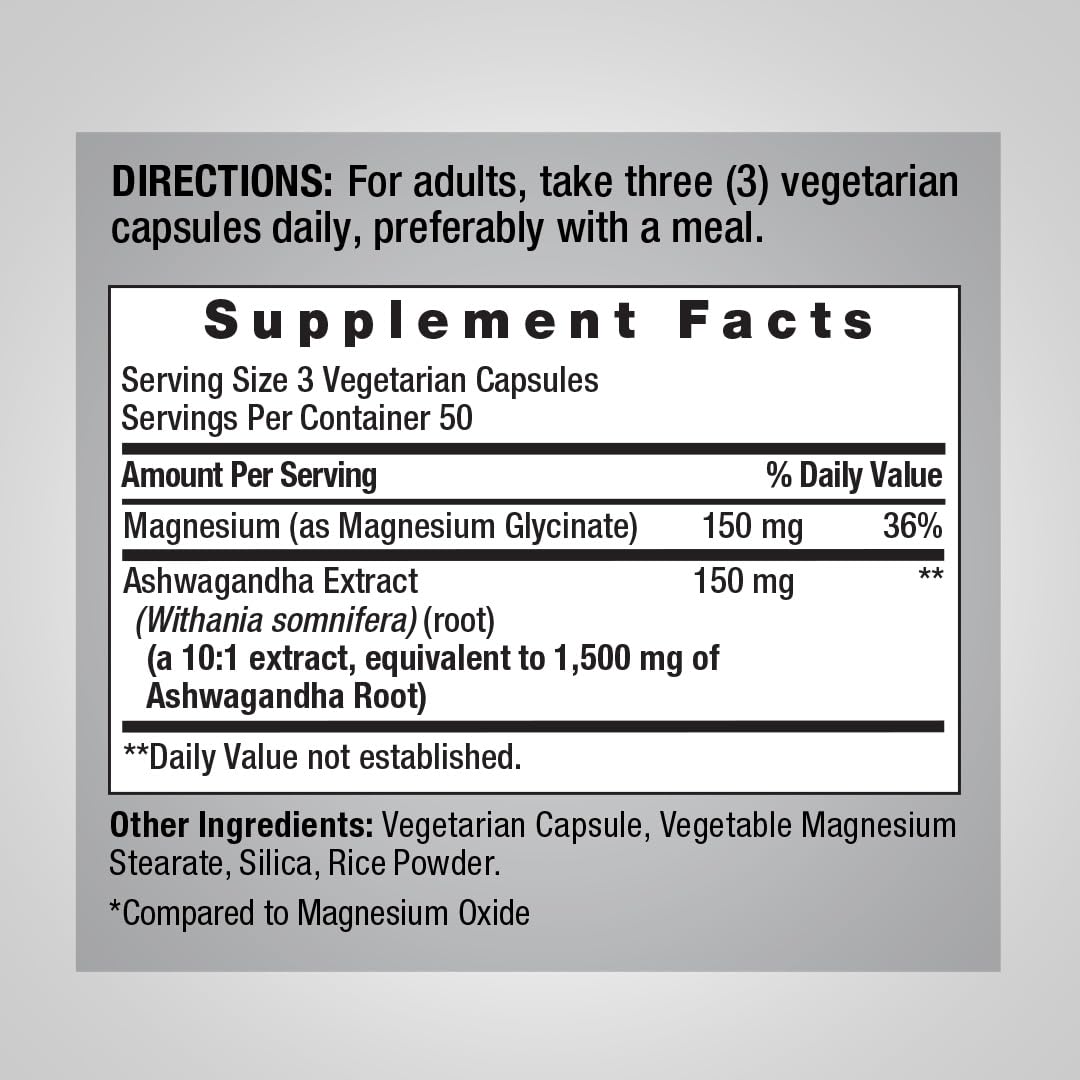 Piping Rock Magnesium Glycinate and Ashwagandha, 150 Capsules