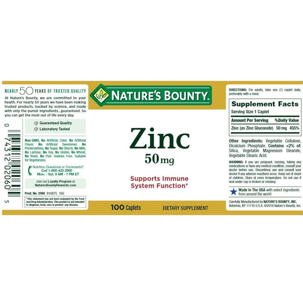 Nature's Bounty Zinc 50 mg Caplets 500