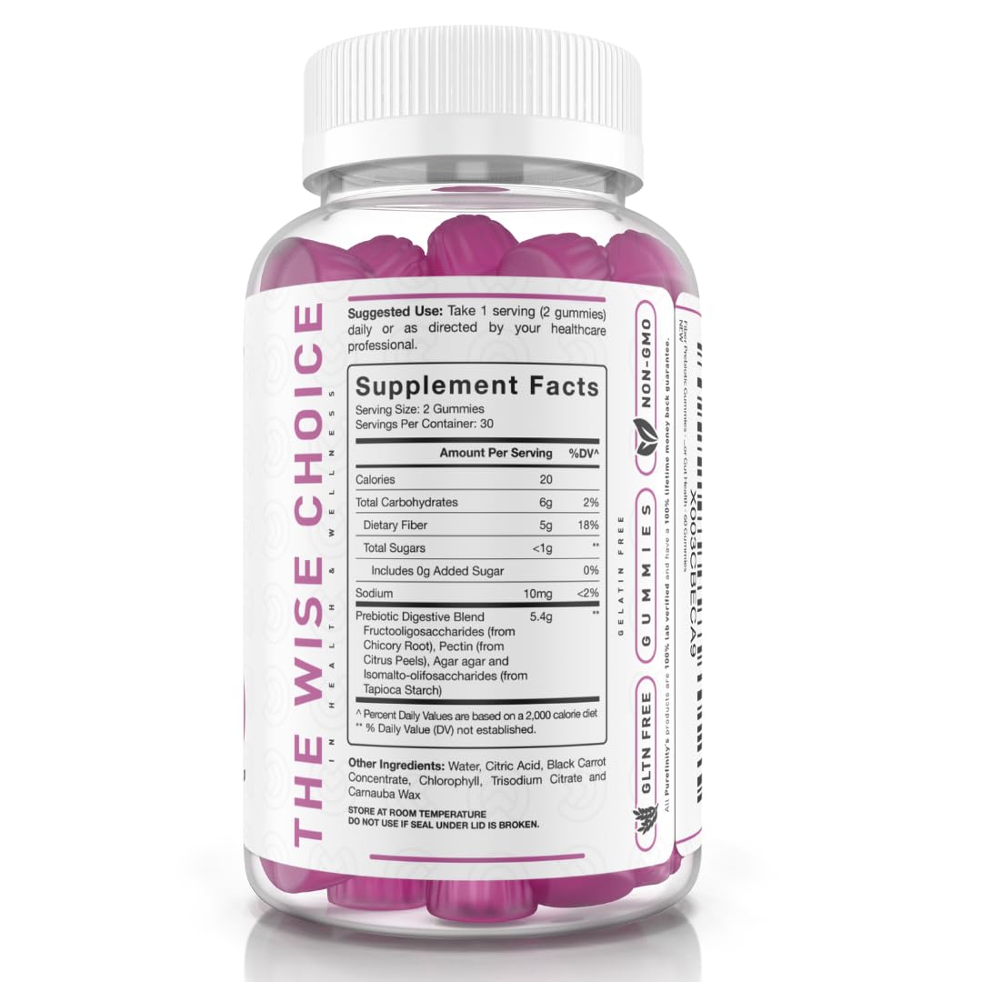 PUREFINITY Fiber Gummies for Adults with Inulin FOS from Chicory Root – 60 Count