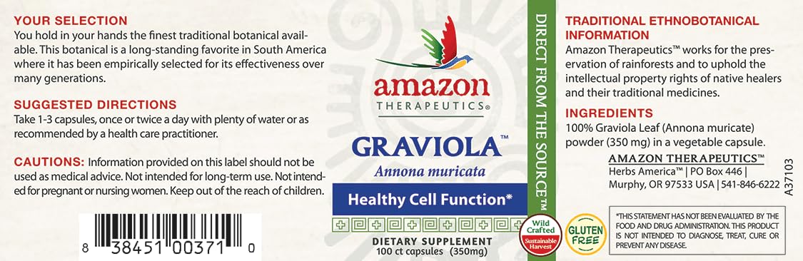 Amazon Therapeutic Laboratories Graviola Capsules 100 Count