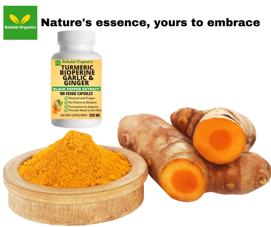 Behalal Organics Turmeric Curcumin 500mg Capsules, 100 Count