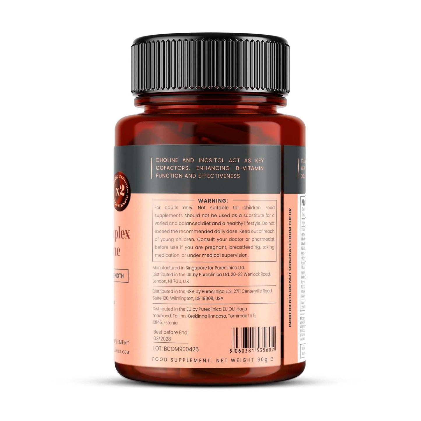 pureclinica Extra Strength B Complex with Inositol & Choline Caplets 90 Count