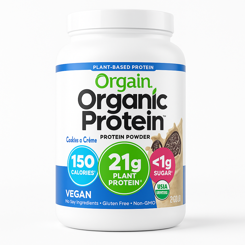 Orgain Organic Vegan 21g Protein Powder, Cookies & Cream, Pack of 12