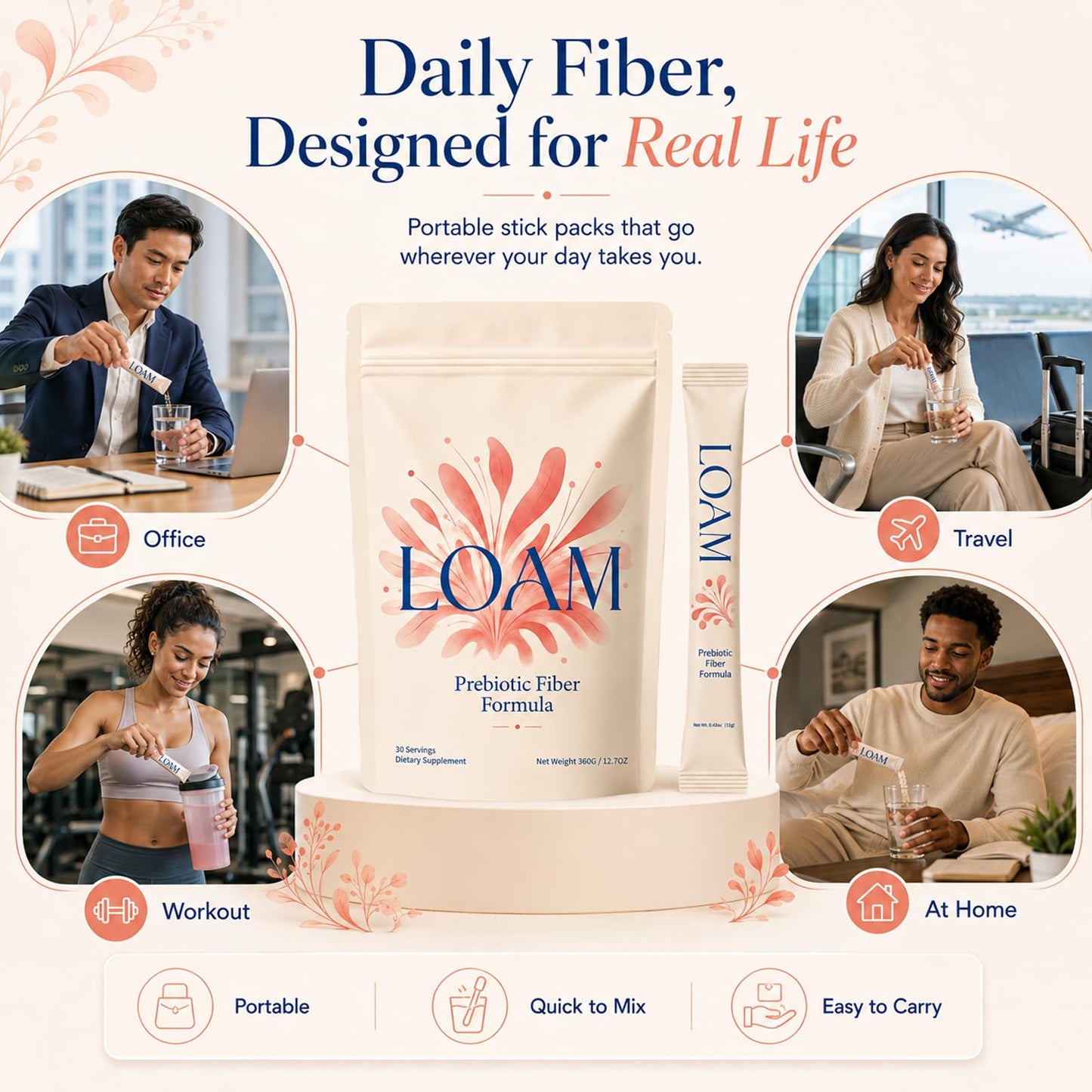 LOAM Fiber Prebiotic Fiber Formula Powder, 30 Servings