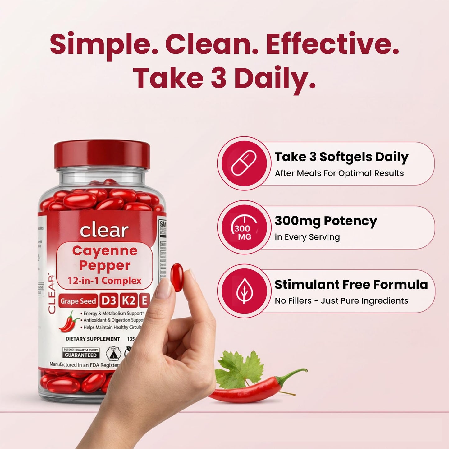 Clear Probiotics Cayenne Pepper Softgel 135 Softgels