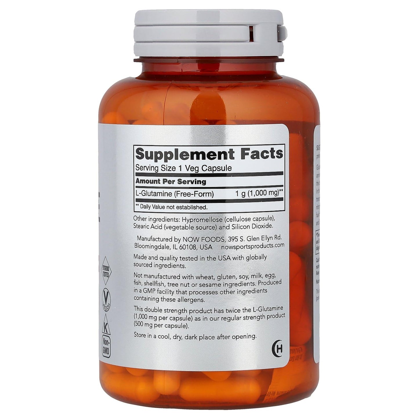 NOW Foods L-Glutamine 1,000 mg Capsule, 120 Veg Capsules