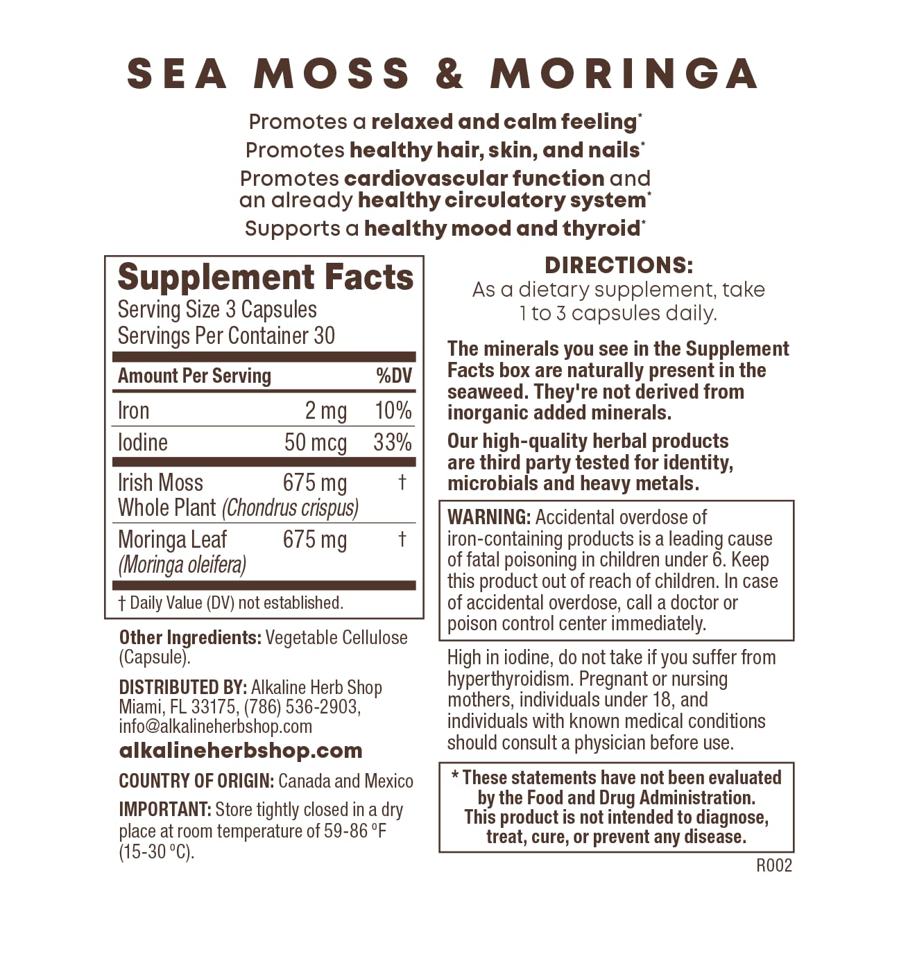 Alkaline Herb Shop Sea Moss & Moringa Supplement Capsule 1 Count
