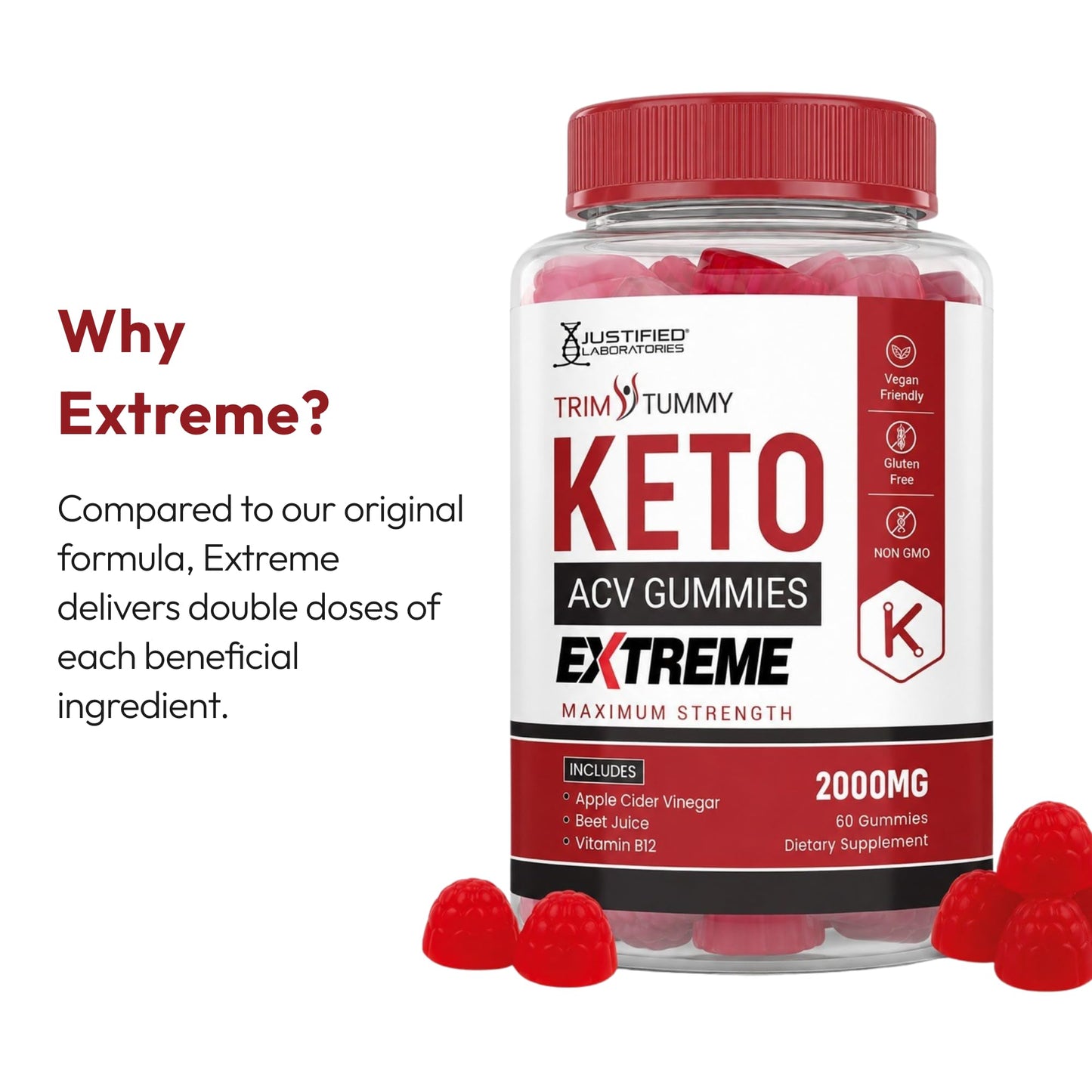 Justified Laboratories Trim Tummy Keto ACV Gummies Extreme (2000 mg) 120 Gummies