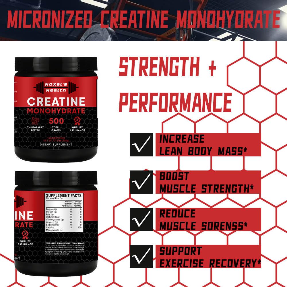 Noxel's Health Creatine Monohydrate Powder, 17.6 oz