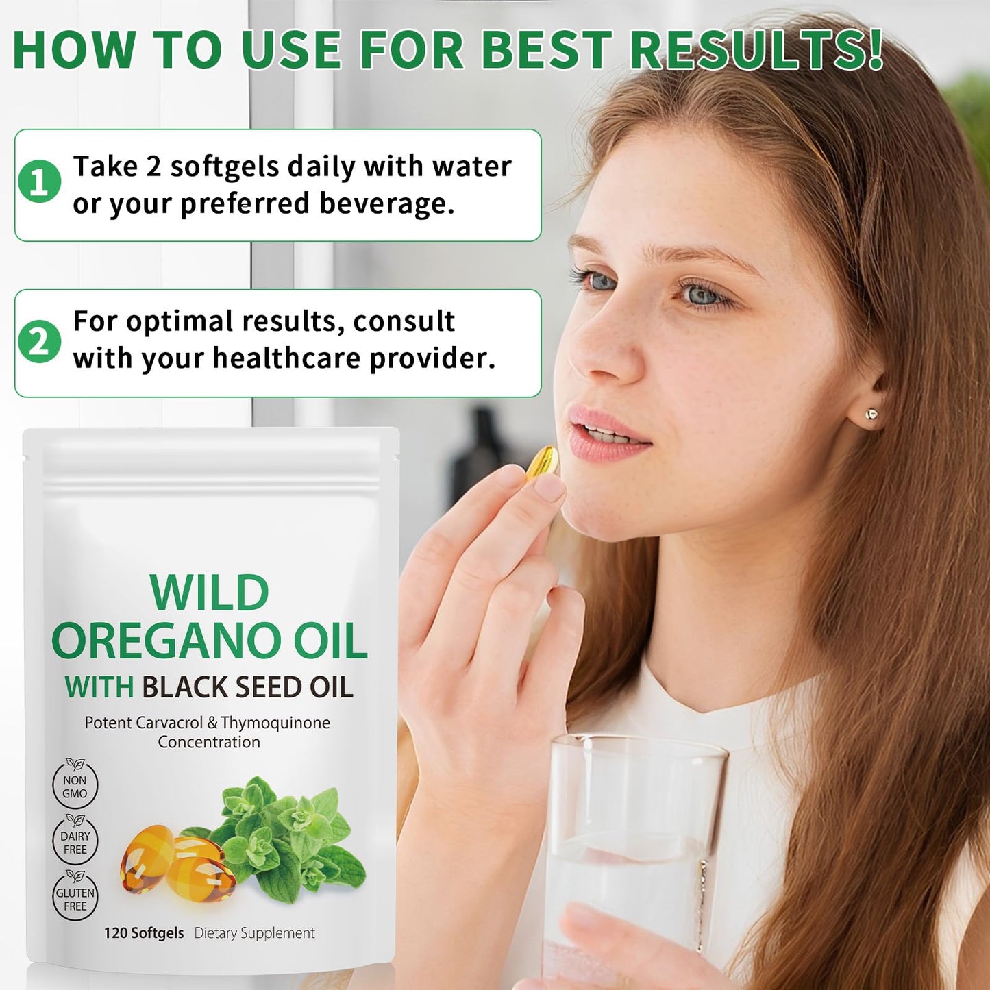 Nyloriaine Oil of Oregano with Black Seed Oil Capsules, 120 Count