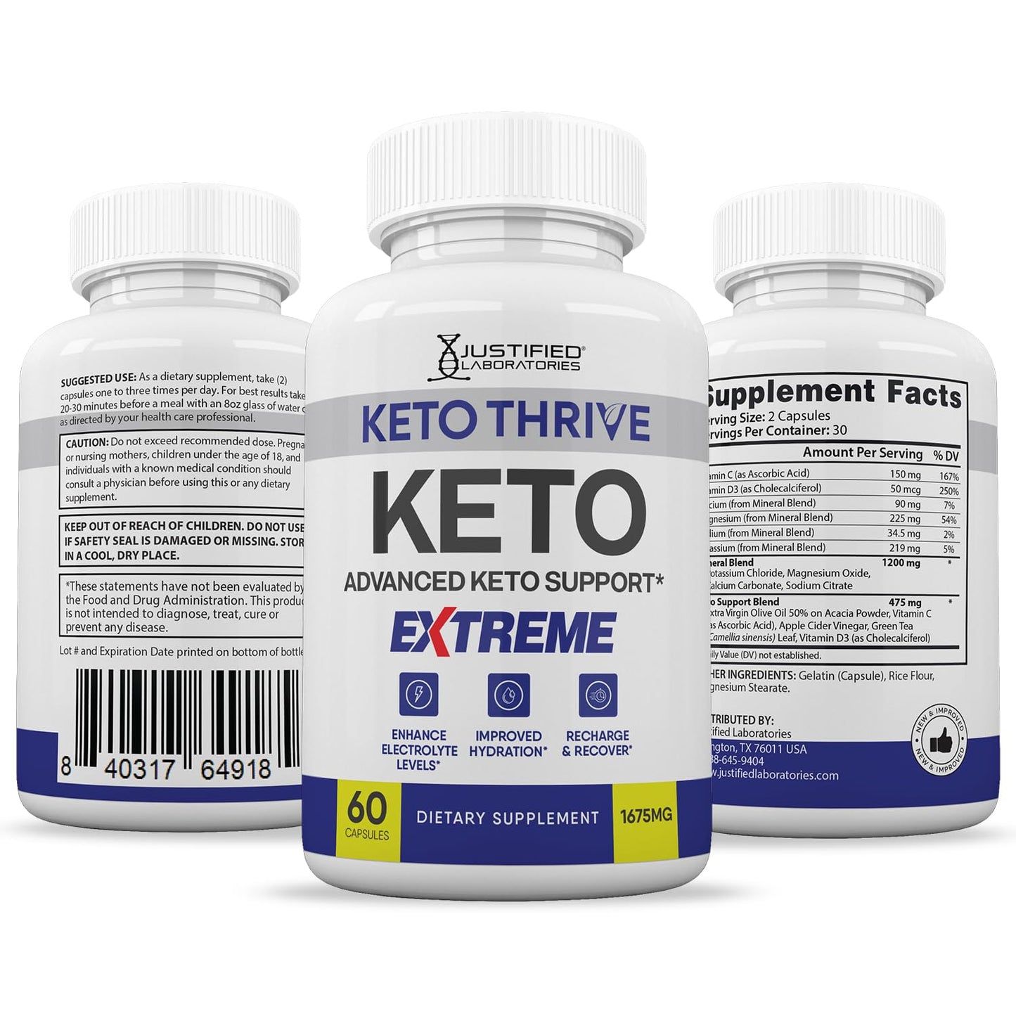 Justified Laboratories Keto Thrive Keto ACV Extreme Capsules 60 Count
